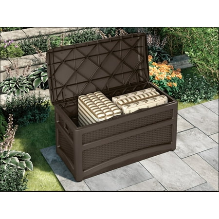 Suncast 73-Gal. Weather-Resistant Resin Outdoor Deck Storage Box and Bench, Java