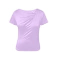 thumbnail image 4 of Women's Casual Solid Color Pleated Short Sleeve Round Neck Tops Blouses Shirts Loose Fit Soft Business Office Work Vacation Travel Fashion Essential Gift for Women | CSEONE,Purple L, 4 of 8