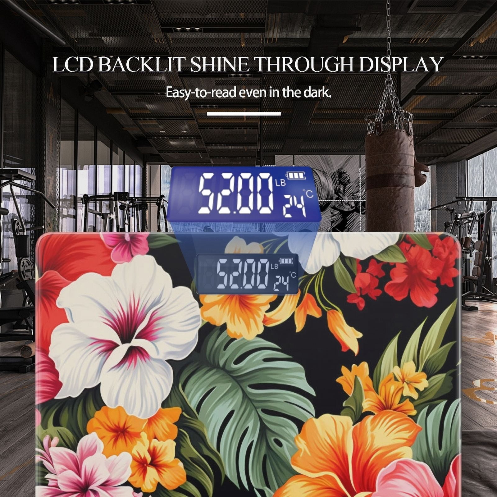 Bathroom Scale, Highly Accurate Digital Body Scale,Precisely Measures Weight up to 400 lbs-Vibrant Hawaiian Print With Colorful Tropical Flowers And Palm Leaves