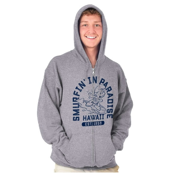 Hawaii HI Surfer Beach Waves Smurfs Zip Up Hoodie Men's Women's Brisco Brands S