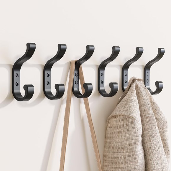 Percheros de pared Bussdis, resistentes, 14 kg, metal negro, paquete de 6
