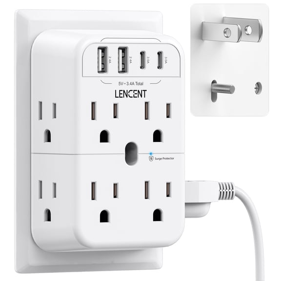 LENCENT Multi Wall Outlet Extender, Surge Protector 2 to 3 Prong Outlet Adapter, 12-Way Polarized Plug Adapter