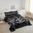 thumbnail image 3 of Adults Gray Damask Bedding Set Antique Victorian Baroque Comforter Set Full Size,Gothic Vintage Floral Quilt Exotic Sugar Skull Duvet Insert,Gothic Bone Skeleton Bohemian Decor,Black, 3 of 7