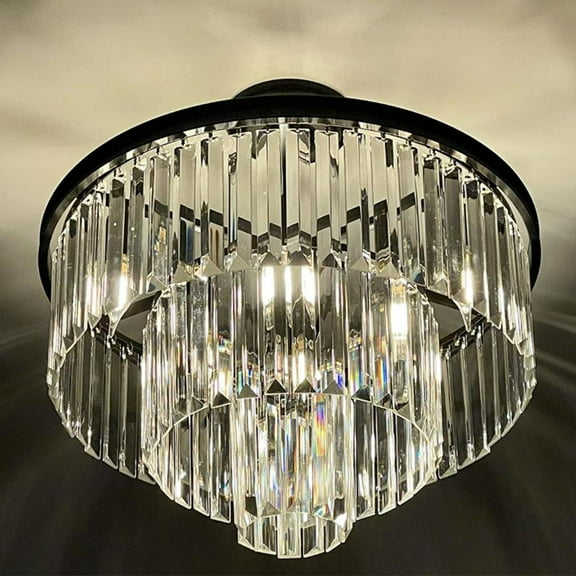 Black Crystal Chandeliers Modern Round Chandeliers Dimmable 6 Lights Ceiling Pendant Light Fixtures 3 Tiers Luxury Raindrop for Living Room Dining Room Bedroom Foyer