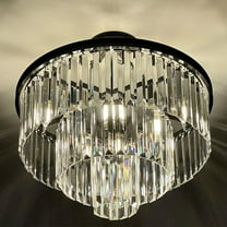Black Crystal Chandeliers Modern Round Chandeliers Dimmable 6 Lights Ceiling Pendant Light Fixtures 3 Tiers Luxury Raindrop for Living Room Dining Room Bedroom Foyer