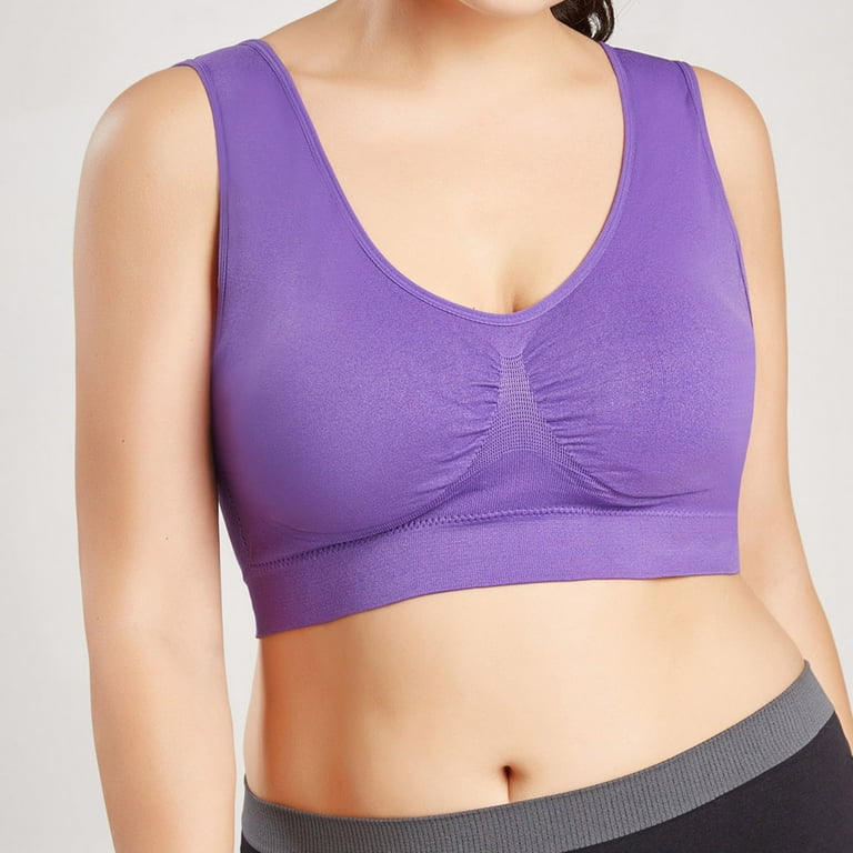 RYRJJ Longline Padded Sports Bra V Neck Workout Tops for Women Plus Size  Tank Tops with Built in Bra Ribbed Yoga Bras(Purple,M)
