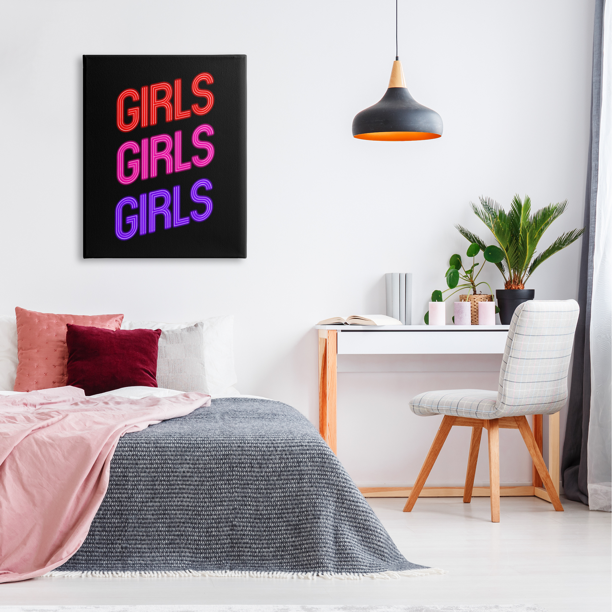 Stupell Industries Vivid Neon Girls Sign Inspirational Painting Gallery Wrapped Canvas Art Print Wall Art, 30 x 40