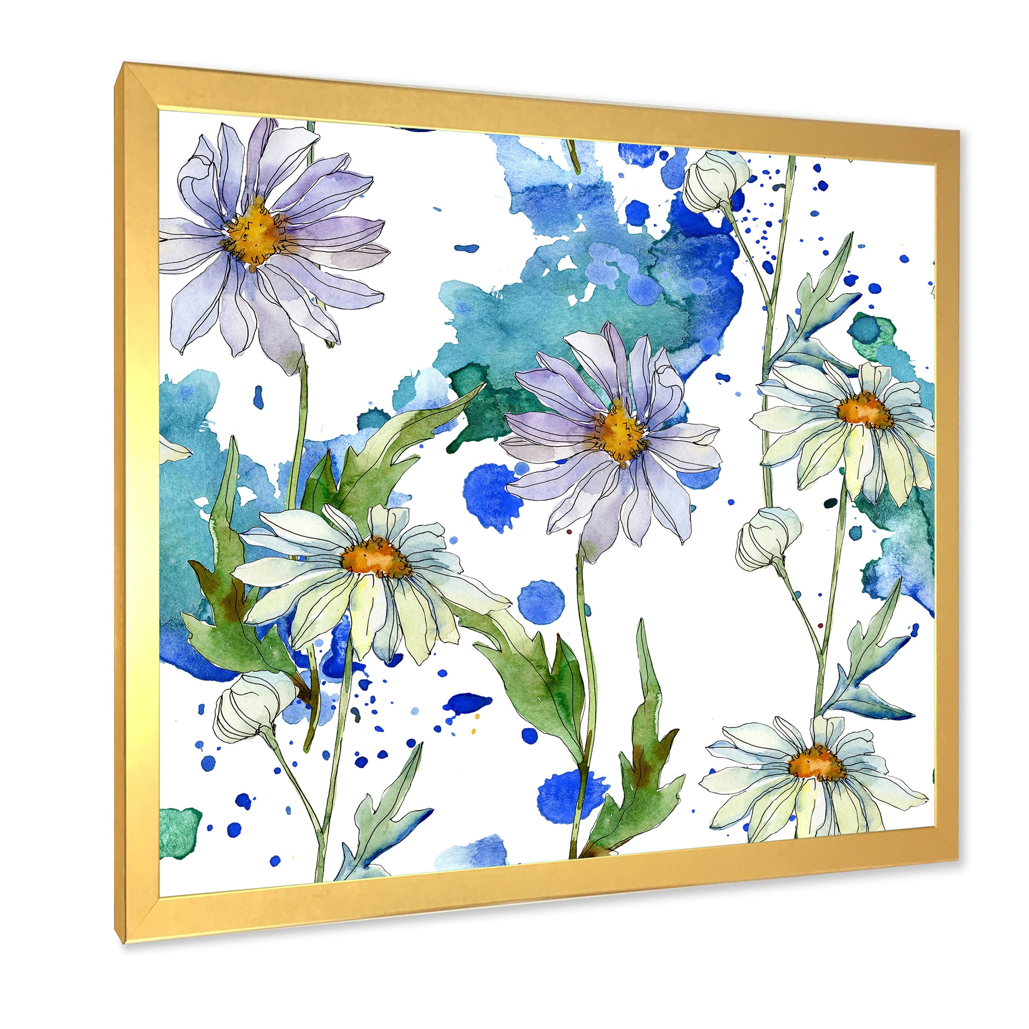 Designart 'Daisies With Green Leaves and Background' Traditional Framed Art Print