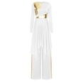 thumbnail image 5 of Kaerm Women Praise Dance Outfit Metallic Color Block Worship Dance Dress With Pants Liturgical Dancewear White L, 5 of 7