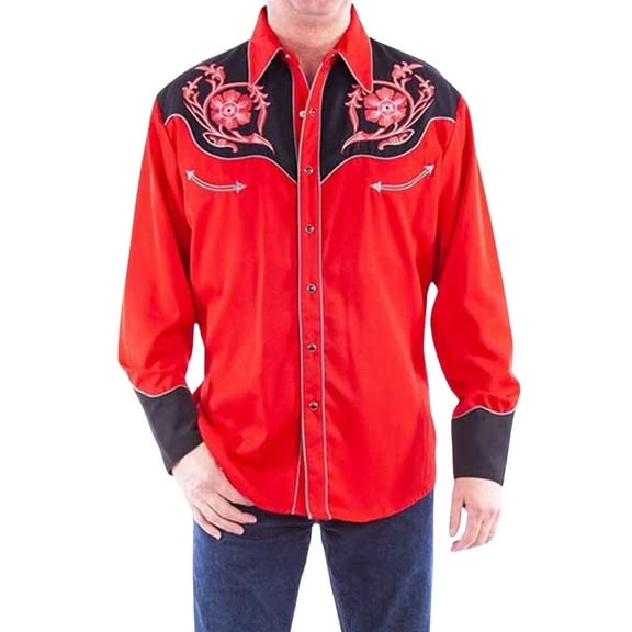 Scully Men's Floral Embroidered Long Sleeve Snap Western Shirt - P-789 XX-
