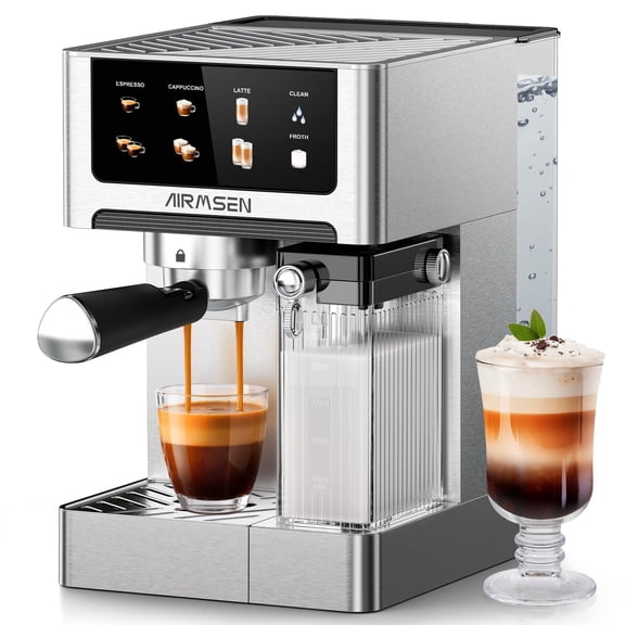 AIRMSEN Espresso Machine with Color Touchscreen, 20 Bar Cappuccino Latte Machines with Automatic Milk Frother, Dual Boiler Stainless Steel Espresso Maker for Home, 1350W