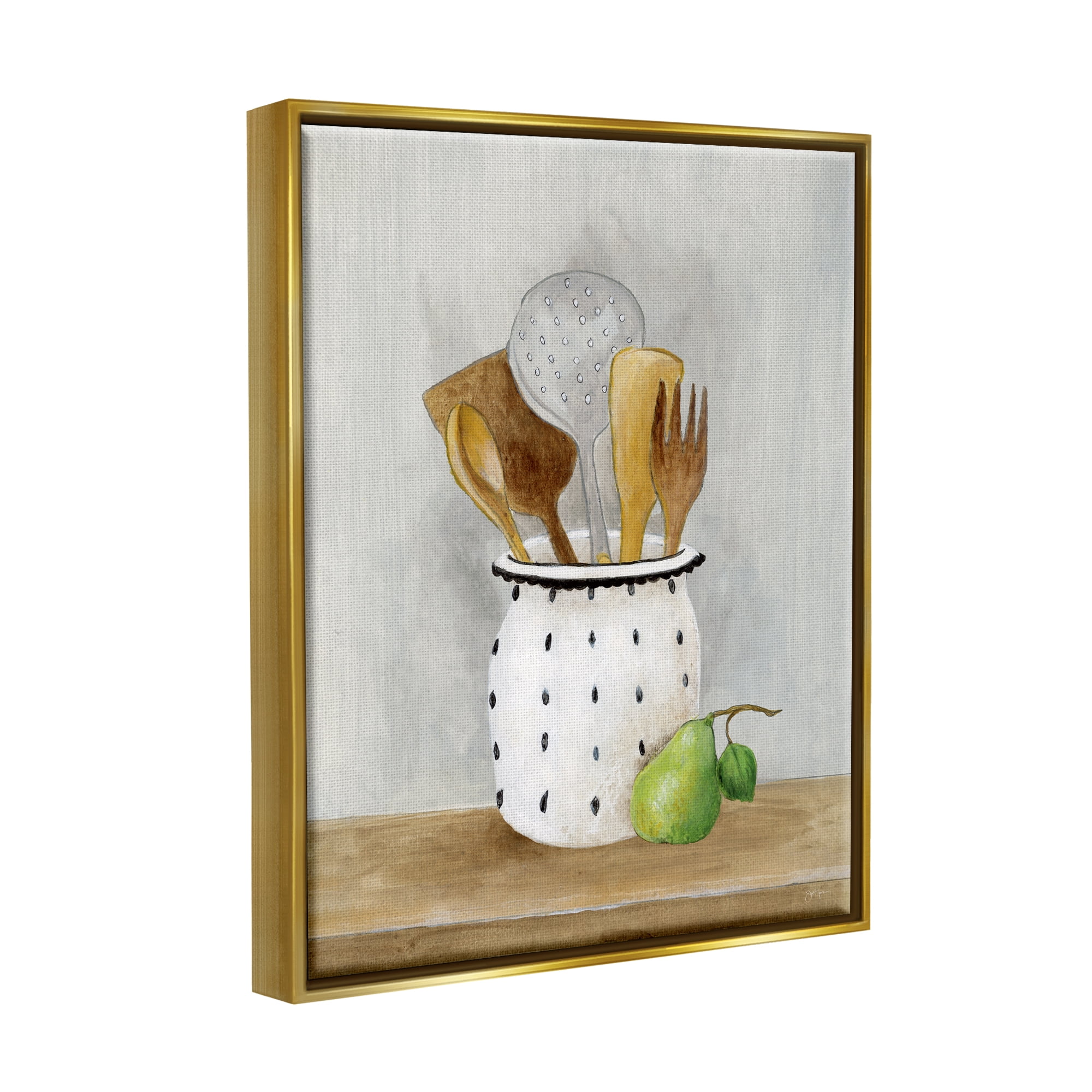 Stupell Industries Kitchen Utensils Still Life Food & Beverage Painting Gold Floater Framed Art Print Wall Art