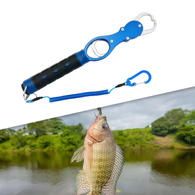 Fish Lip Gripper with Weight Scale Fishing Lip Gripper Fishing Grabber Scale, Aluminum Alloy Clips Fish Lip Grabber for Ice Fishing ,Women Men Blue