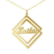 Personalized 14K Gold-Plated Sterling Silver or Sterling Silver Double Diamond-Shaped Name Pendant