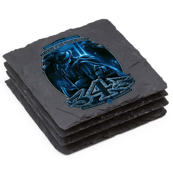 Erazor Bits FF2069-SC4BX Firefighter Natural Stone Coaster - Never Be Forgotten 343 Gift Box, Ivory - Set of 4
