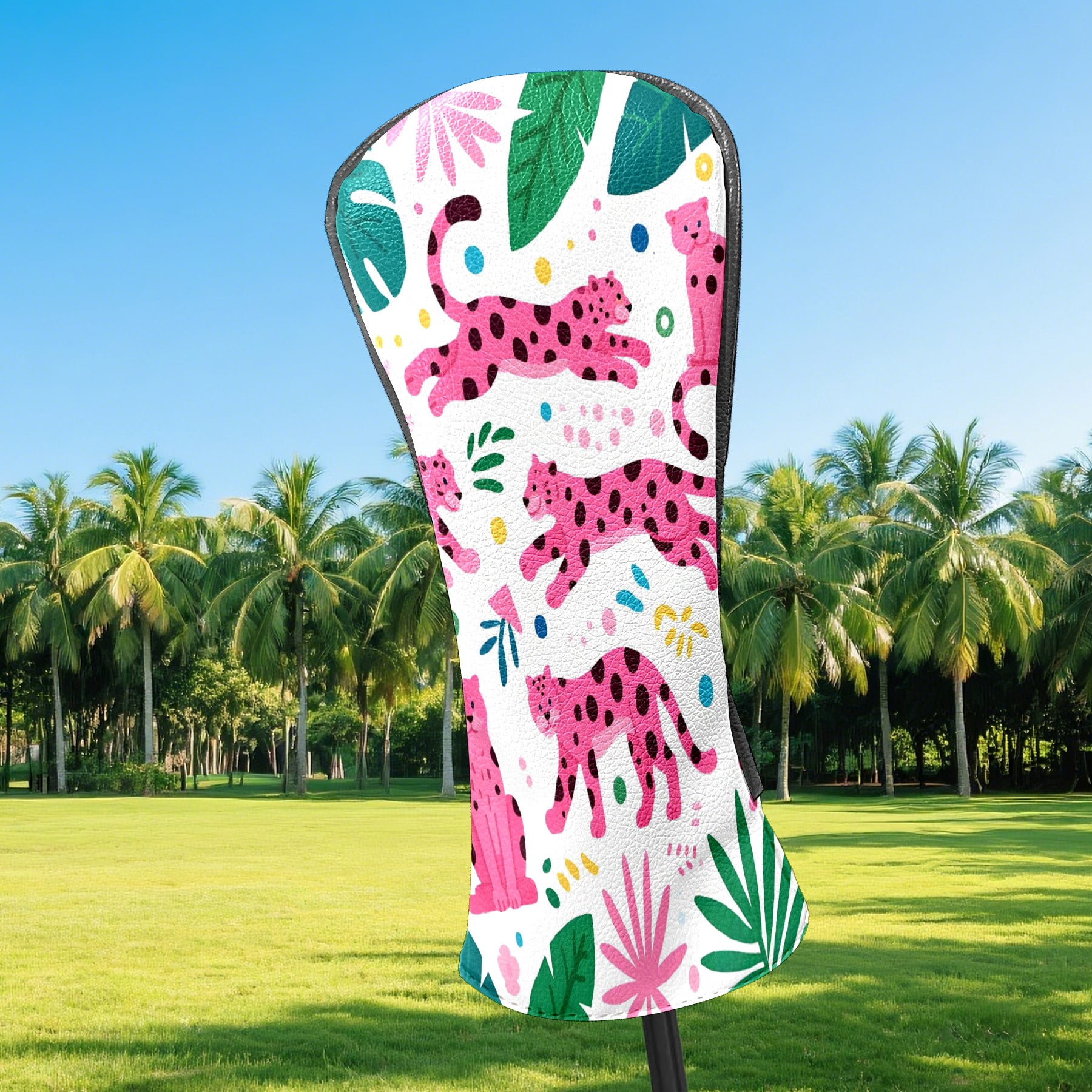 Golf Club Covers, Pink Panther Premium PU Leather Driver Hybrid Putter Head Covers with Velvet Lining, Waterproof Golf Gifts for Men Women