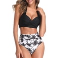 thumbnail image 2 of Traje de baño vintage para mujer, bikini retro de dos piezas con cuello halter fruncido y cintura alta, 2 of 7