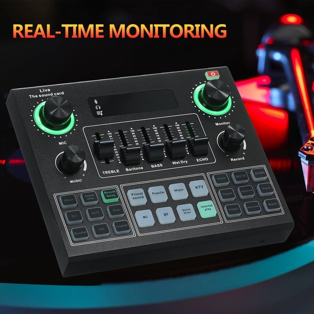 V9 Live Sound Card BT Accompaniment Audio Mixer with Sound Effects Broadcasting Recording Singing On Phones Laptop