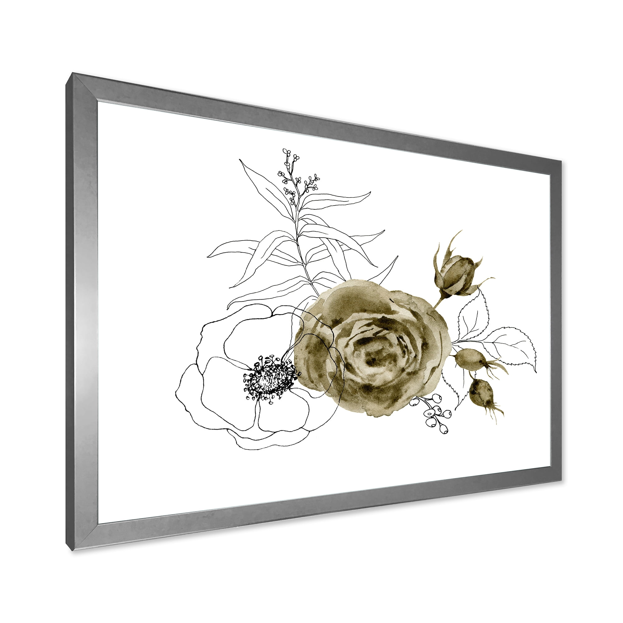 Designart 'Eucalyptus Branches With Anemone Bouquet Flower I' Traditional Framed Art Print