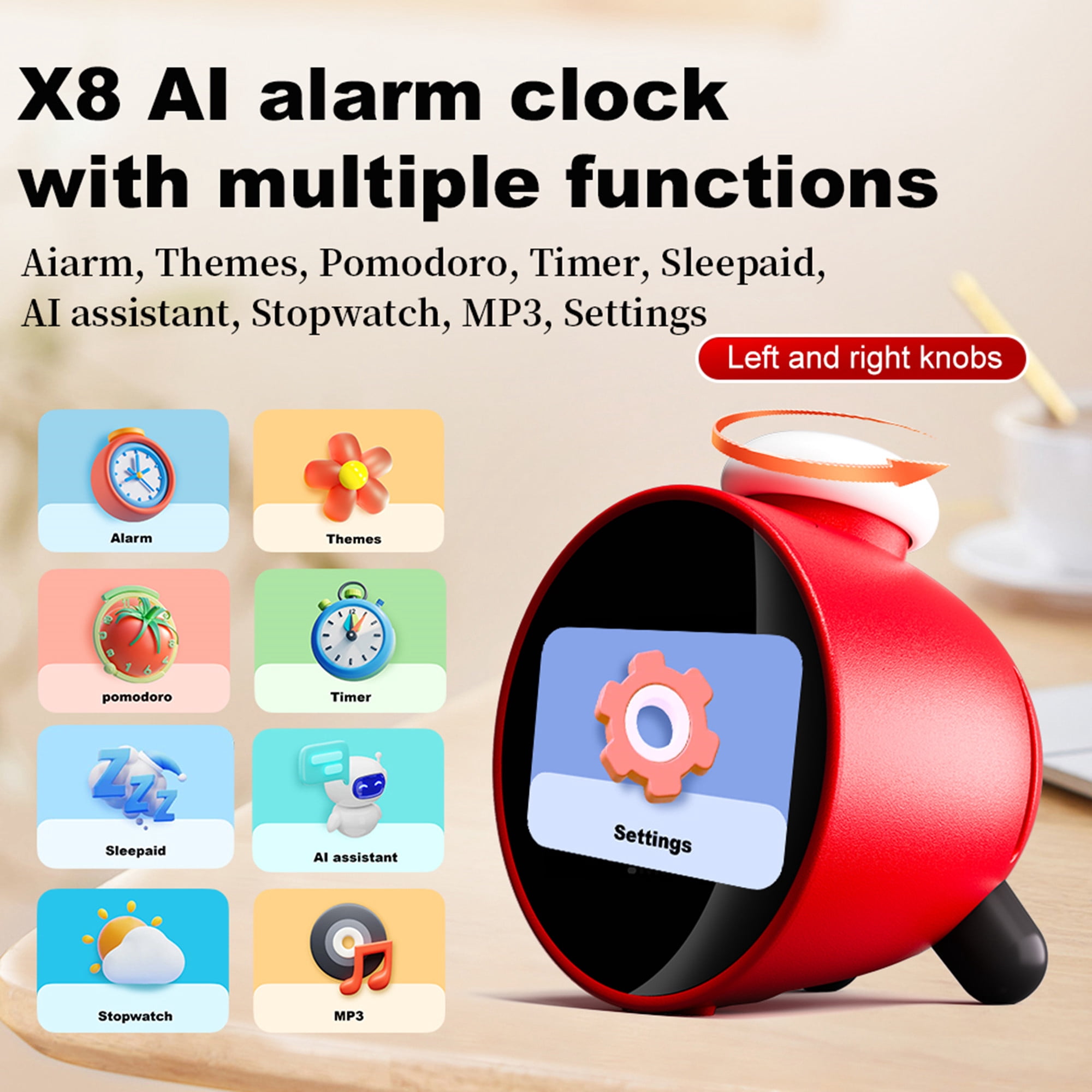 E EYAFA AI Smart Alarm Clock for Kids PK Nintendo Sound Clock Alarmo-Red