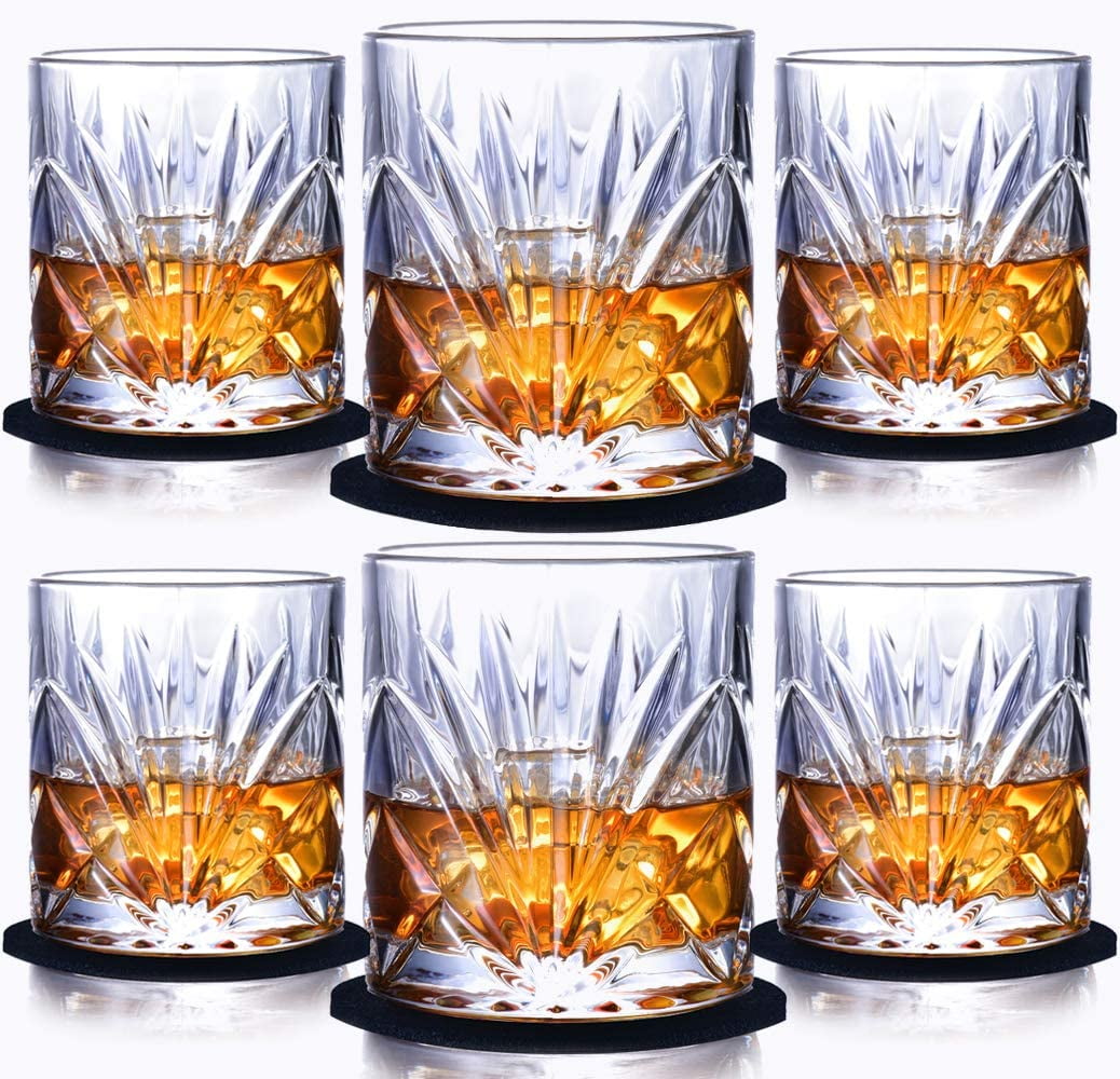 Whiskey Glass Set of 6, Scotch Bourbon 10oz Crystal Whiskey Glasses