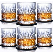 Whiskey Glass Set of 6, Scotch Bourbon 10oz Crystal Whiskey Glasses Cups, 100% Lead Free Cocktail Glasses Drinkware with Coasters and Luxury Box