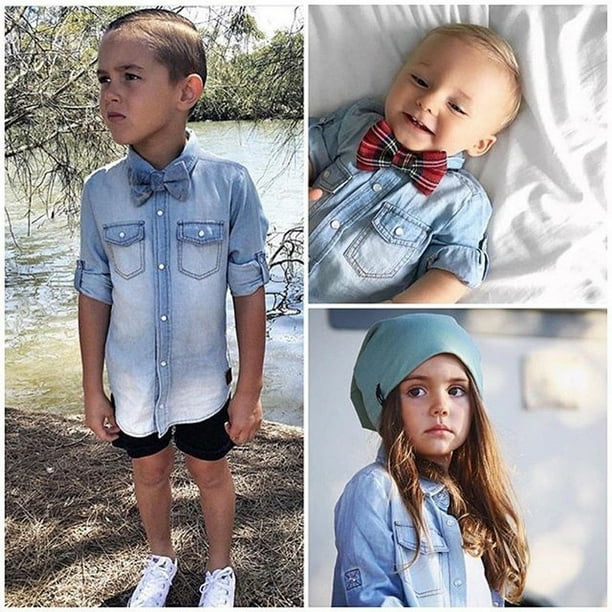 Kids Baby Boys Denim Shirt Long Sleeve T shirt Top Toddler Clothes