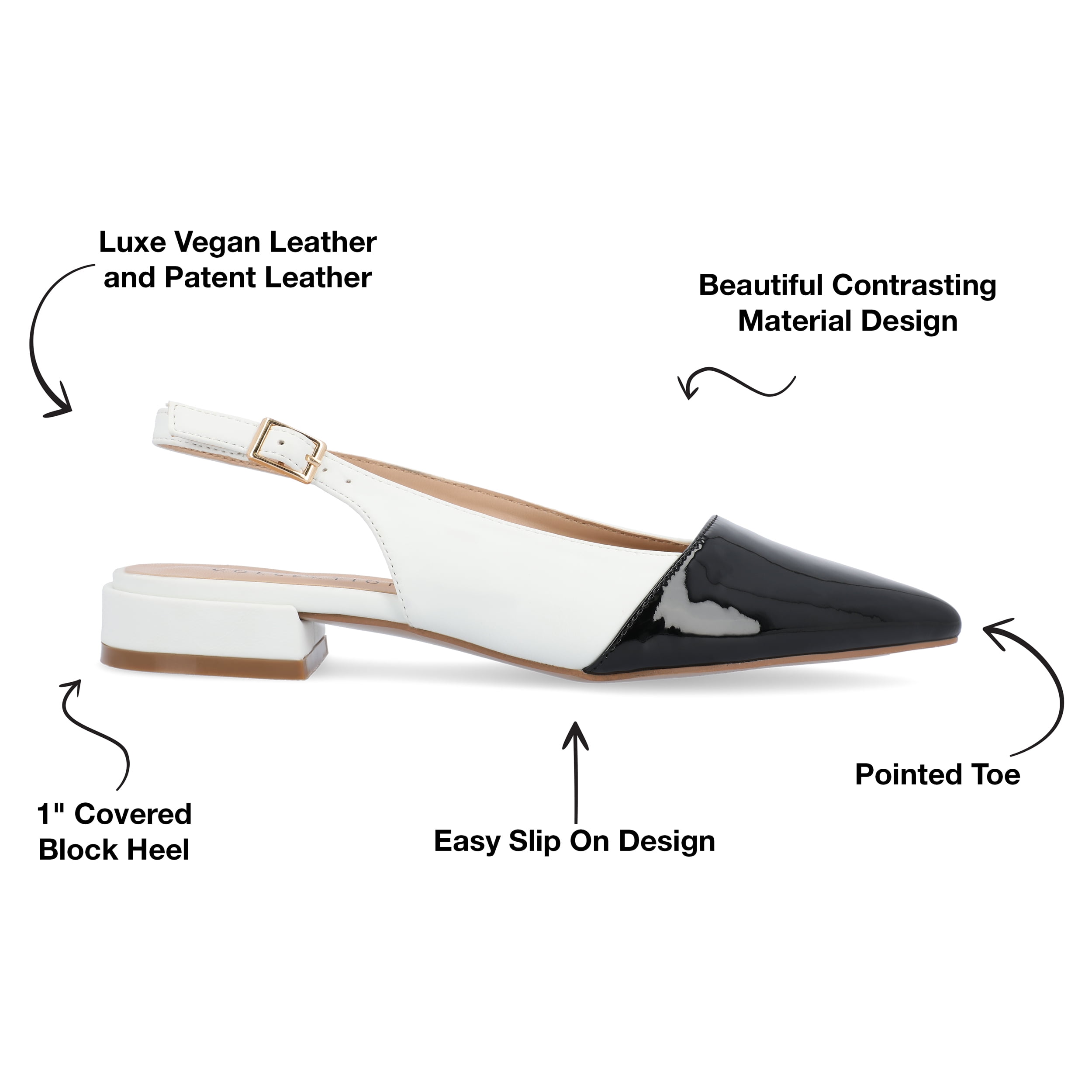 Journee Womens Bertie Sling Back Two Tone Pointed Toe Flats