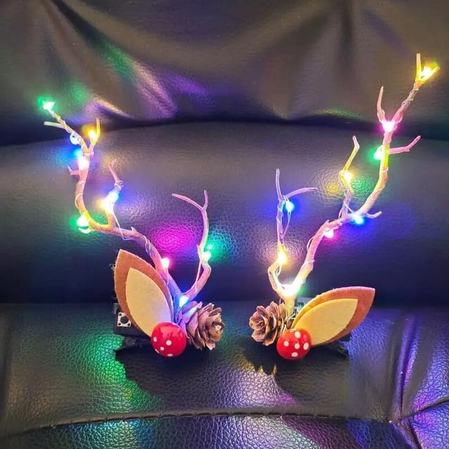 2 piezas de pasadores navideños de Año Nuevo con pasadores ligeros para niños, lazo, ciervo, Papá Noel, sombreros navideños para niños, accesorios para el cabello para niños
