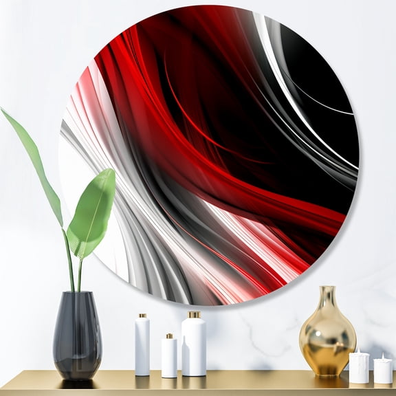 Designart "Endless Ripples Red and Black I" Modern Waves Metal Round Wall Decor