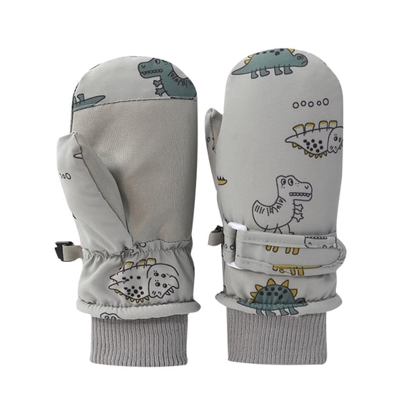 Penkiiy Kids Ski Mittens, Waterproof Snow Thinsulate Mittens Toddler Warm Winter Ski Snow gloves with String for Boys Girls Gray