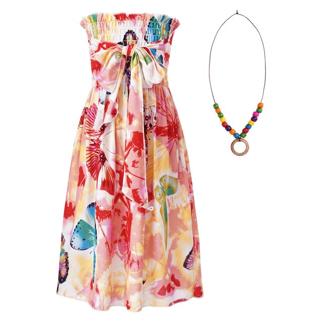 zdhoor Robe d'Été de Plage pour Fête Enfants Filles Bohème à Imprimé Floral Sans Manches avec Collier Type C 120