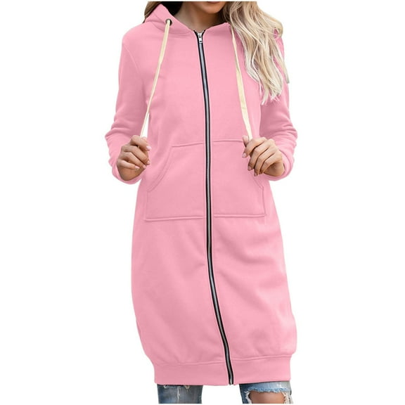 HAiming Womens Long Zipper Hoodies Coat Winter Drawstring Long Sleeve Warm Jacket Plus Size Casual Outwear with Pocket