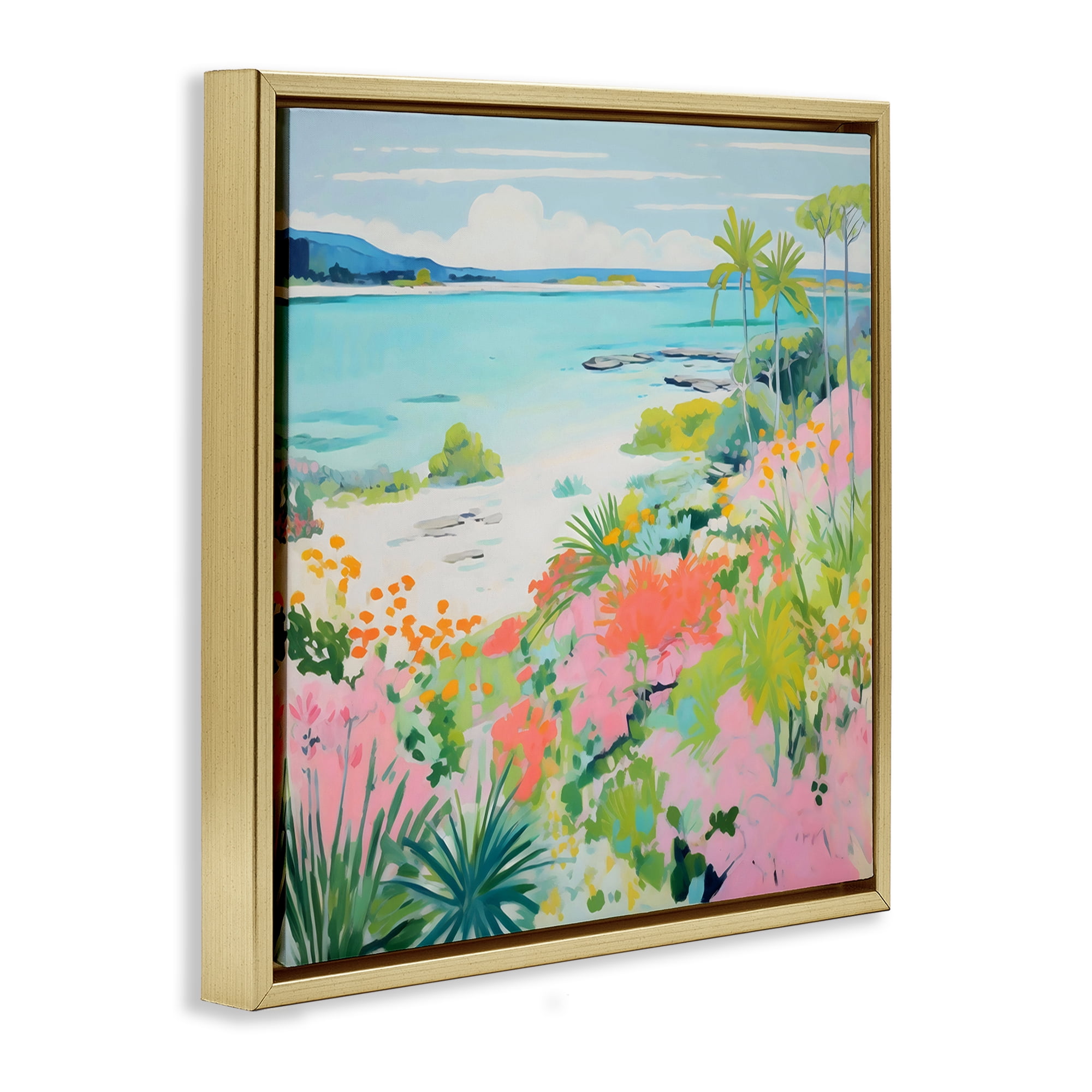 Stupell Industries Tropical Coast Blooming Shoreline Gold Framed Floater Canvas Wall Art, design by Creative Studio