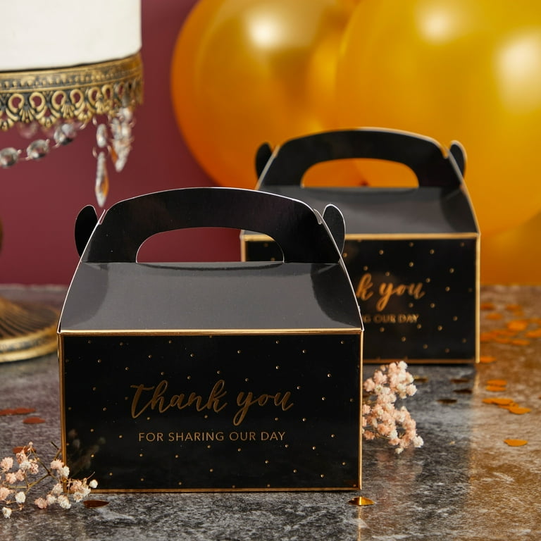 24-Pack 6.3 x 3.5 x 3.5-Inch Black Party Favor Gable Boxes, Thank