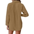 thumbnail image 5 of Outfmvch Button Down Shirts for Women Linen Shirts for Women Gauze Blouses for Women Loose Fit V Neck Ladies Blouse Cotton Linen Pleated Belt Pocket Coffee S, 5 of 9
