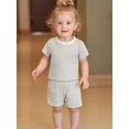 thumbnail image 5 of Loicainy Baby Toddler Summer Clothes 3 6 12 18 24 Months 2T 3T 4T 5T Waffle Striped Short Sleeve T-shirt Elastic Waist Shorts Kids 2 Piece Outfits Set, 5 of 9