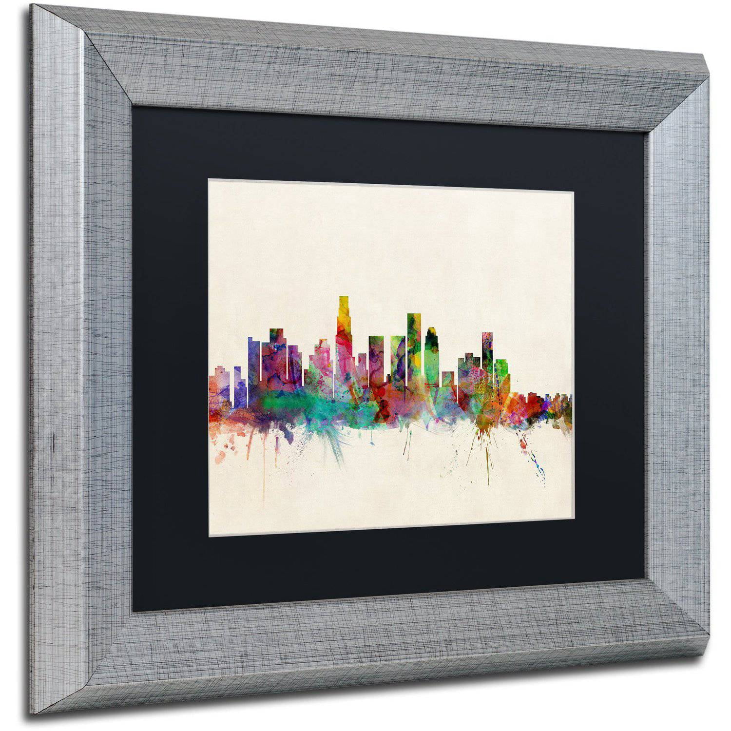 Trademark Fine Art "Los Angeles CA" Canvas Art by Michael Tompsett Black Matte, Silver Frame