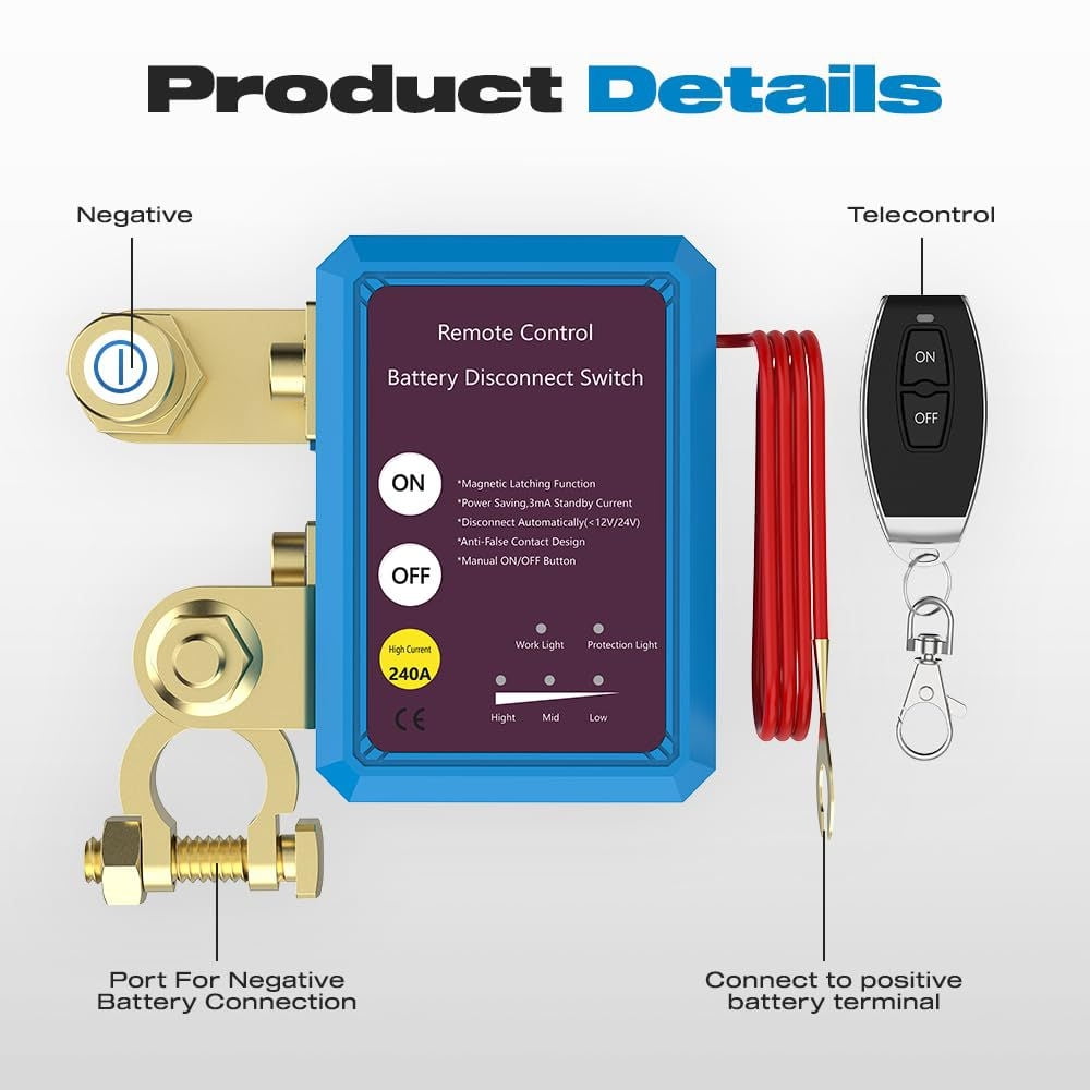 Yassdwbn Battery Disconnect Switch Automatic Cut Off Wireless Remote Control Universal