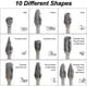 thumbnail image 5 of Tungsten Carbide Steel Double Edge Rotary Tool Burr Set, 10 Pieces 1/8 Shank for DIY, Wood Carving, Metal Polishing, Engraving, Drilling, 5 of 5