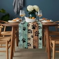 thumbnail image 2 of Teal Blue Brown Table Runner - 48 Inch Long, Kitchen Dining Table Runner Dresser Scarves, Rustic Farmhouse Dog Paw Vintage Farmhouse Decor for Coffee Tables Wedding Party Banquet, 2 of 8