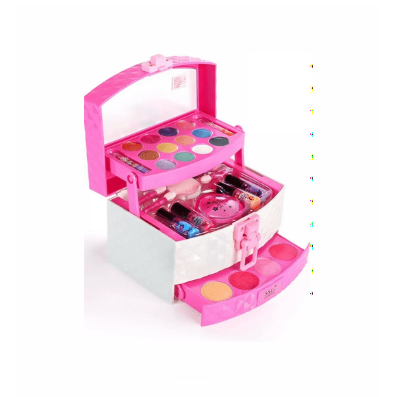Juguete Maquillaje De Verdad Belleza Niña Tocador Estuche Rosa con Blanco