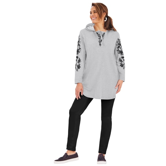 Woman Within Plus Size Embroidered Hoodie Sweatshirt
