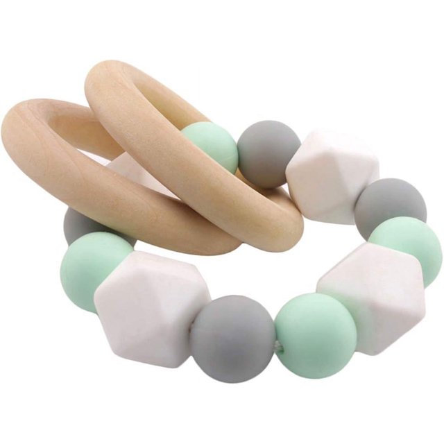 Cuentas de silicona para cuidado de la dentición del bebé, accesorios, pulsera de madera, anillo neutro, regalo para bebé #1 Rojo Verde Cocina, Decoración y Otros