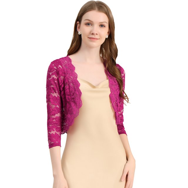 Dde San Patricio Cárdigan Toreras Top De Encaje Floral Transparente Man3/4 Elegante PaMujer Púrpucarmín M