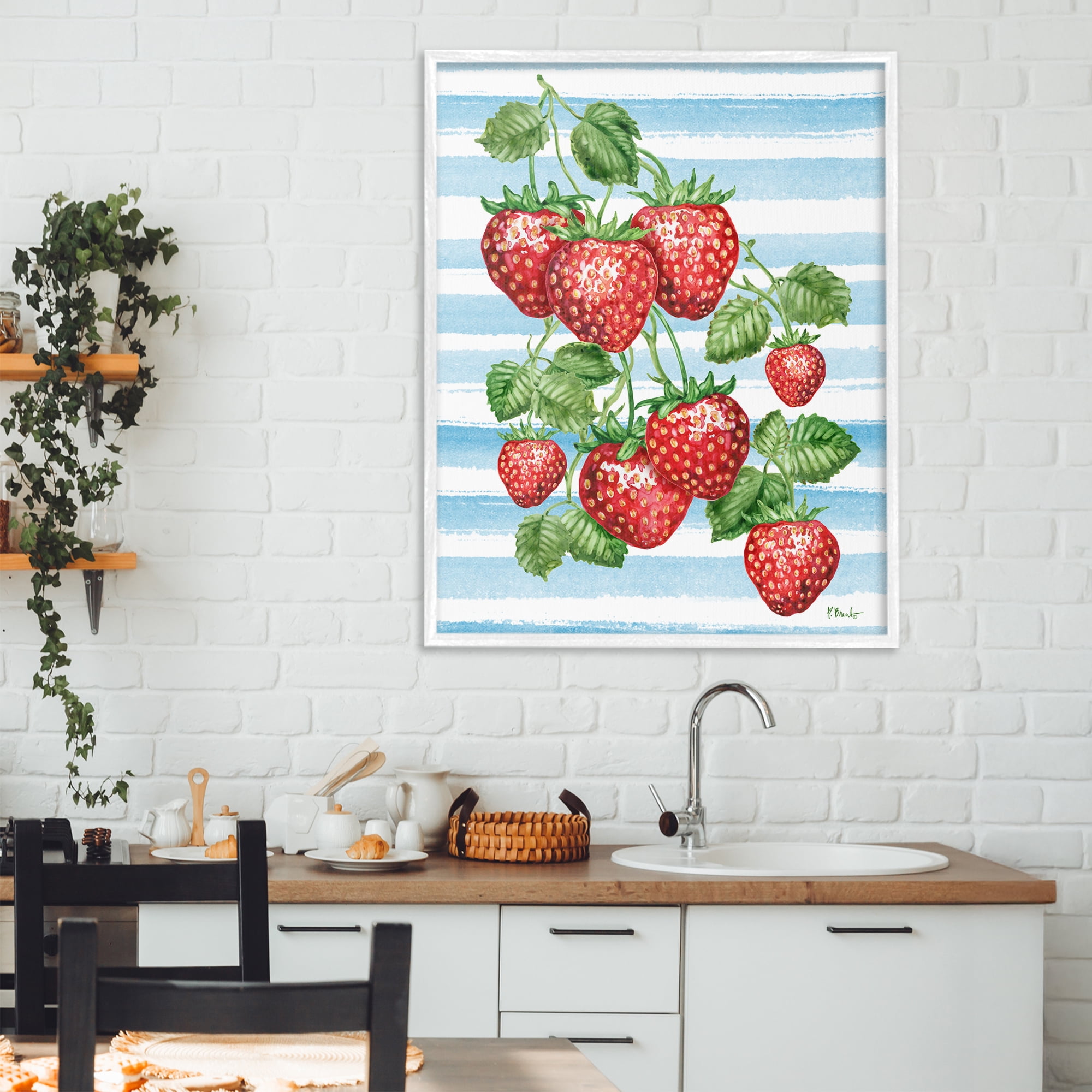 Stupell Industries Juicy Strawberry Vine White Framed Giclee Art, design by Paul Brent