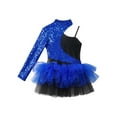 thumbnail image 4 of Children Jazz Dance Costumes Kids Girls Shiny Sequins Gymnastics Leotard Dress Asymmetrical Sleeves Skirt, 4 of 6