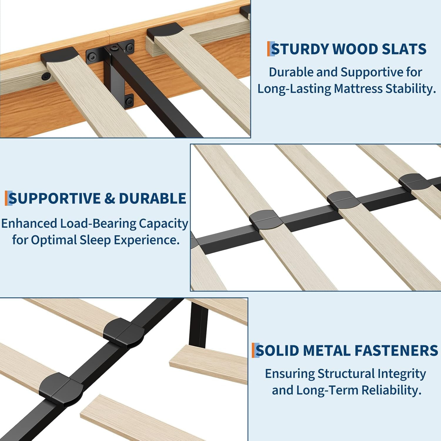Full Bed Frame, Wooden Platform Bed Frame, Minimalist Bed with Wood Slats Support, Underbed Space for Storage, No Box Spring Required, Noise-Free, Easy Assembly
