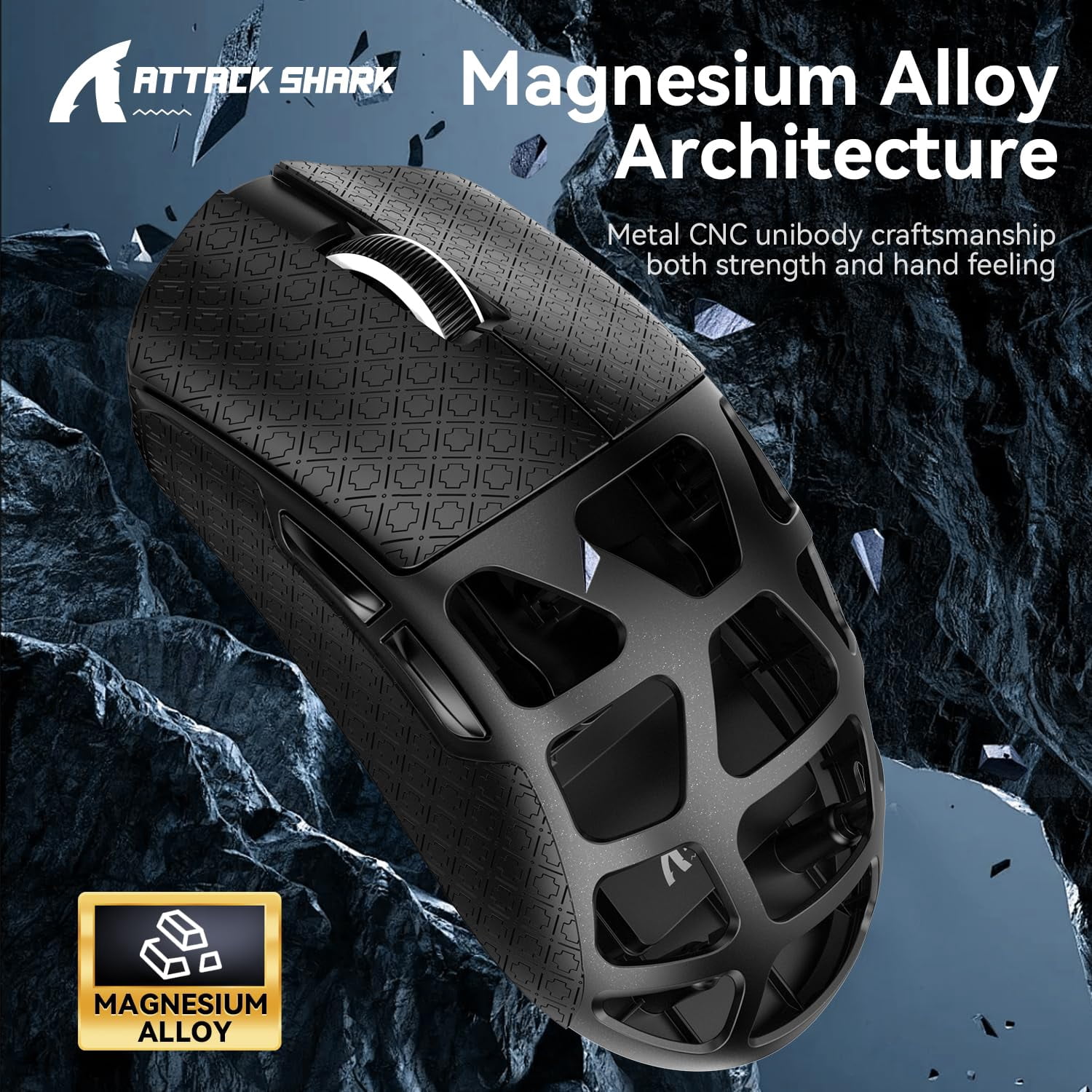 ATTACK SHARK R3 46g Superlight Magnesium Alloy Wireless Gaming Mouse, BT/2.4G/Wired Computer Mouse, 8KHz Polling Rate, PAW3395 26K DPI Sensor Programmable Mice Griptape for PC/Laptop/Mac (Black)