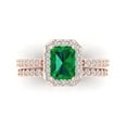 thumbnail image 2 of 2.22 ct Brilliant Emerald Cut Emerald 18K Rose Gold Halo Solitaire with Accents Engagement Bridal Wedding Ring Band Set size 4.5, 2 of 7
